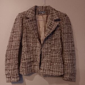 Serena Kay Paris Woven Tweed Blazer Jacket in Beige Made In France Sz 38